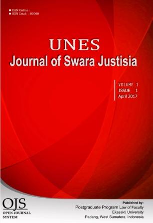 								View Vol. 1 No. 1 (2017): Unes Journal of Swara Justisia (April 2017)
							
