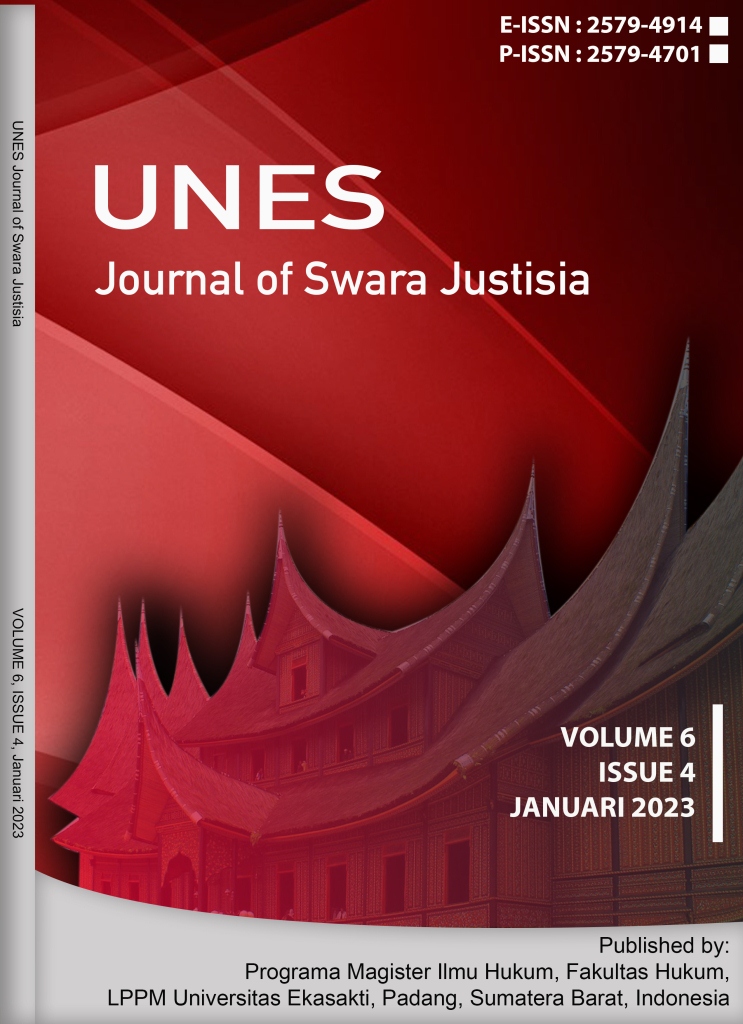 								View Vol. 6 No. 4 (2023): UNES Journal of Swara Justisia (Januari 2023)
							